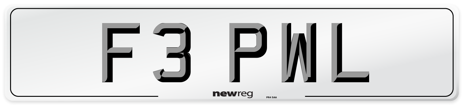 F3 PWL Number Plate from New Reg